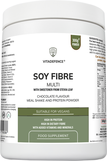 ألياف الصويا المتعددة | مسحوق بروتين بنكهة الشوكولاتة مع الفيتامينات والمعادن – 300 غرام
