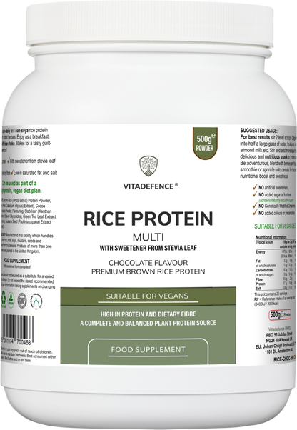 Rice Protein Multi | Chocolate Flavour Powder with Green Tea & Guarana – 500 g