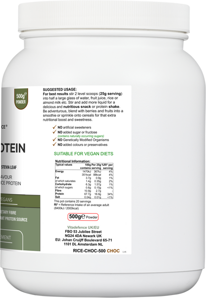Rice Protein Multi | Chocolate Flavour Powder with Green Tea & Guarana – 500 g