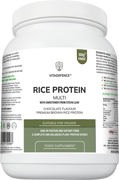 Rice Protein Multi | Chocolate Flavour Powder with Green Tea & Guarana – 500 g