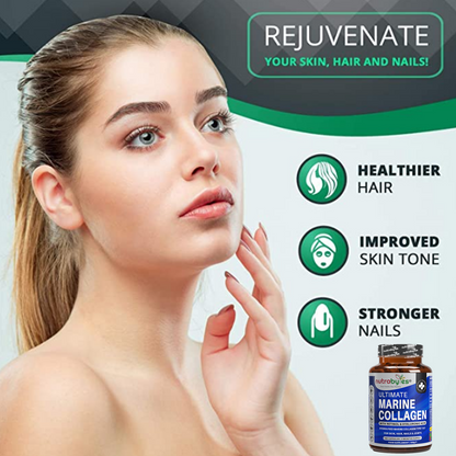 Marine Collagen Capsules Types 1 & 3 with Hyaluronic Acid & Vitamin C | 180 Capsules | 3-Month Supply | UK Made