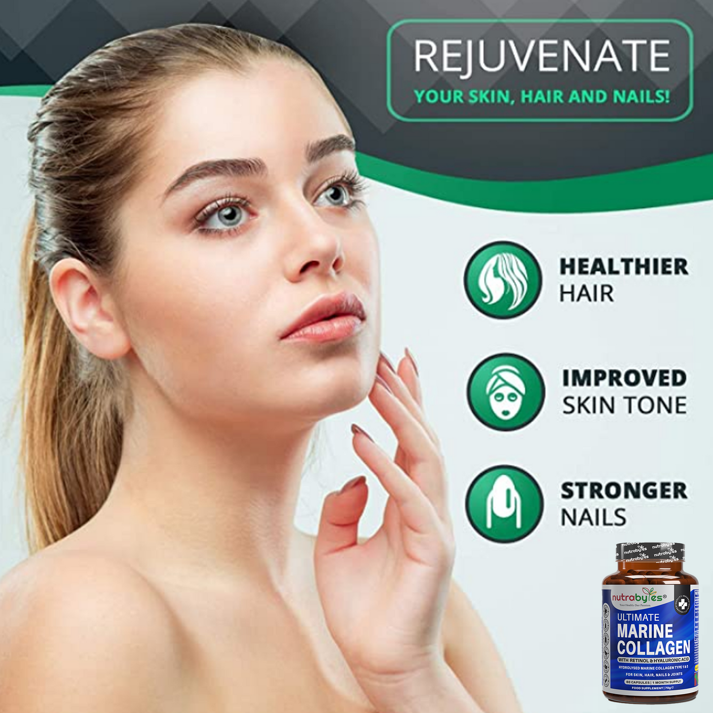 Marine Collagen Capsules Types 1 & 3 with Hyaluronic Acid & Vitamin C | 60 Capsules | 1-Month Supply | UK Made