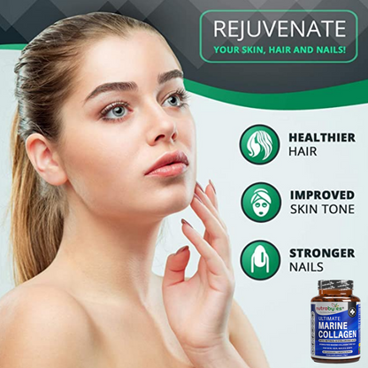 Marine Collagen Capsules Types 1 & 3 with Hyaluronic Acid & Vitamin C | 60 Capsules | 1-Month Supply | UK Made