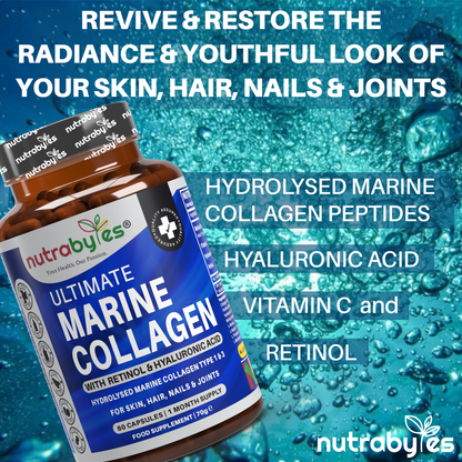 Marine Collagen Capsules Types 1 & 3 with Hyaluronic Acid & Vitamin C | 60 Capsules | 1-Month Supply | UK Made