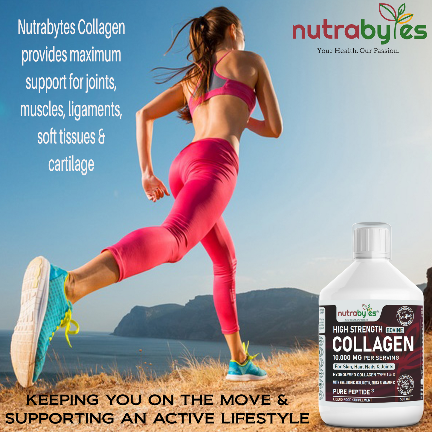 High-Strength Liquid Bovine Collagen Supplement for Women and Men, 10,000 mg Liquid Collagen with Hyaluronic Acid and Vitamin C, 19 Amino Acids,  Collagen Types 1 and 3, Berry Flavoured, Halal & Kosher certified