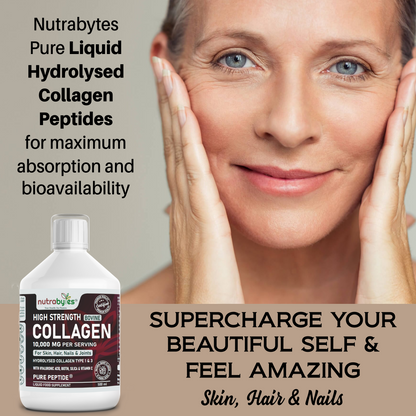 High-Strength Liquid Bovine Collagen Supplement for Women and Men, 10,000 mg Liquid Collagen with Hyaluronic Acid and Vitamin C, 19 Amino Acids,  Collagen Types 1 and 3, Berry Flavoured, Halal & Kosher certified