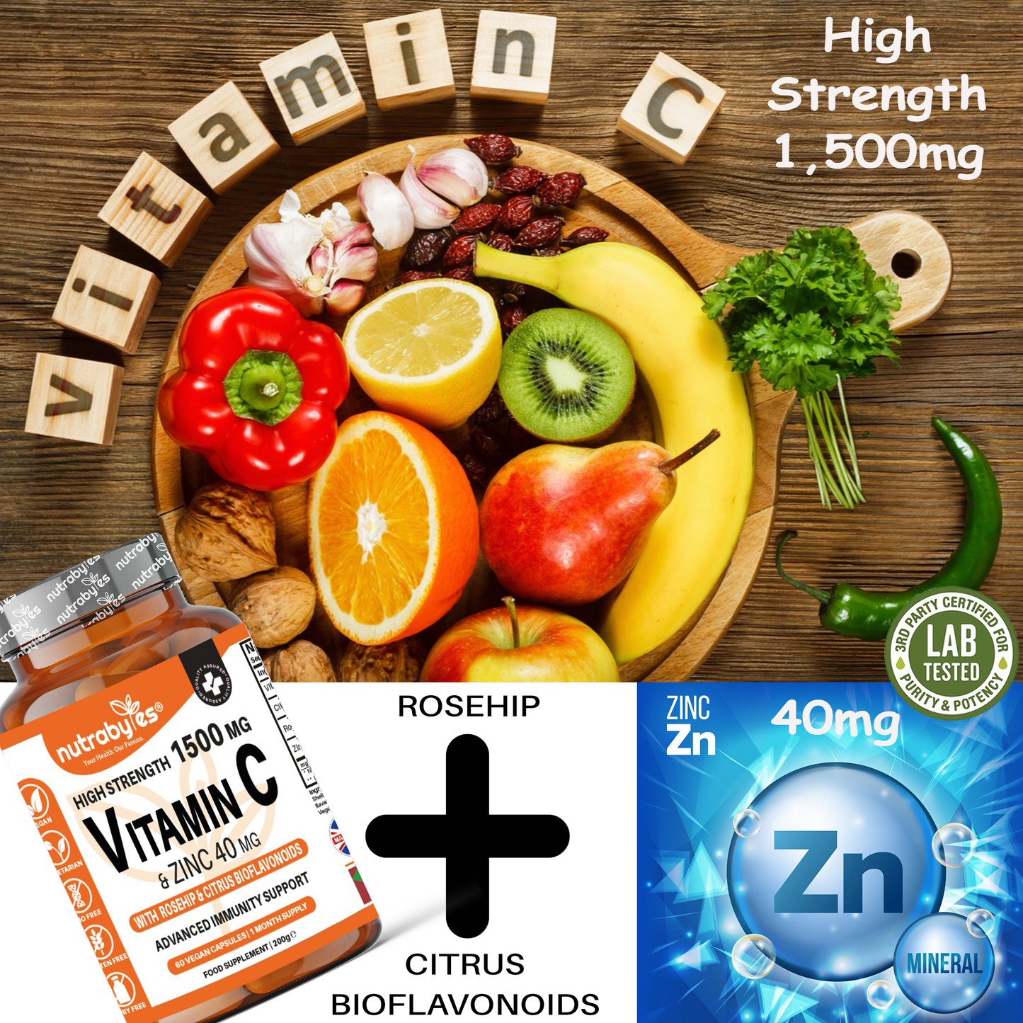 High Strength Vitamin C and Zinc | Advanced Immunity Support | 60 Vegan Capsules | 1 Month Supply | Made in the UK