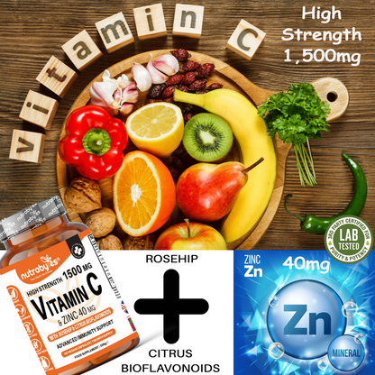 High Strength Vitamin C and Zinc | Advanced Immunity Support | 60 Vegan Capsules | 1 Month Supply | Made in the UK