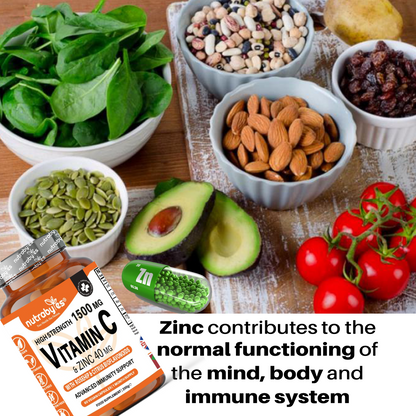High Strength Vitamin C and Zinc | Advanced Immunity Support | 60 Vegan Capsules | 1 Month Supply | Made in the UK