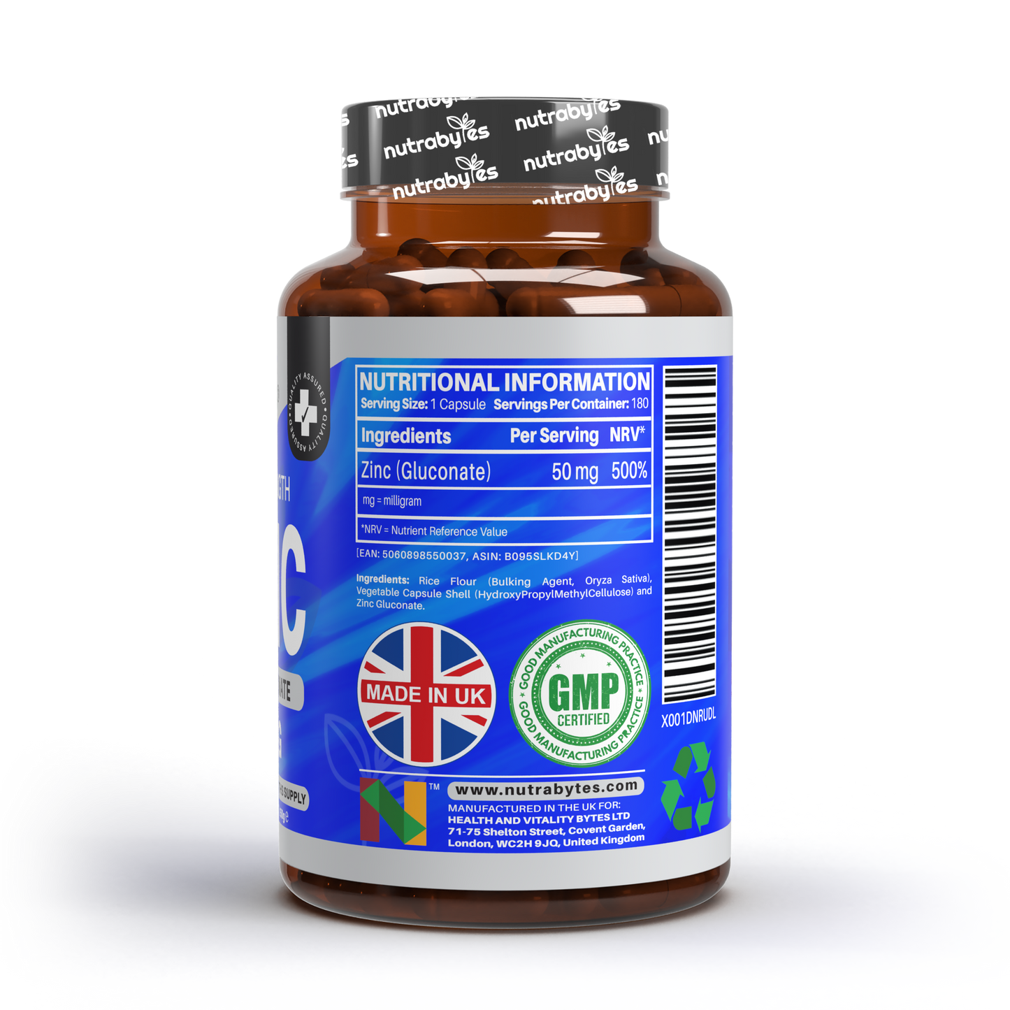 Zinc (Gluconate) 50mg | Maximum Strength, Pure Zinc Capsules | 180 Vegan Capsules | 6 Months Supply | Immunity Support, Eye & Skin Health | Made in the UK