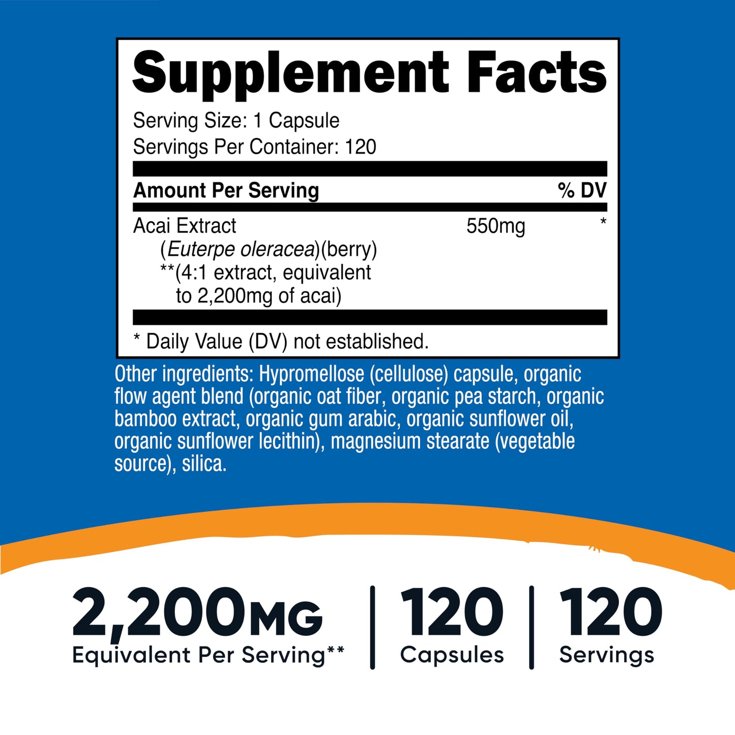 Nutricost Acai Extract 2,200mg, 120 Vegetarian Capsules (Euterpe Oleracea) from 550mg of 4:1 Extract – Non-GMO, Gluten Free