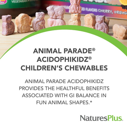 NaturesPlus Animal Parade AcidophiKidz Berry Flavor 90 Chewables – 2-Pack with Probiotics, FOS & Grape Seed | 180 Total Servings