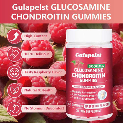 1 Pack 3000MG Glucosamine Chondroitin Gummies – Extra Strength Joint Health, MSM & Elderberry | 60 Gummies