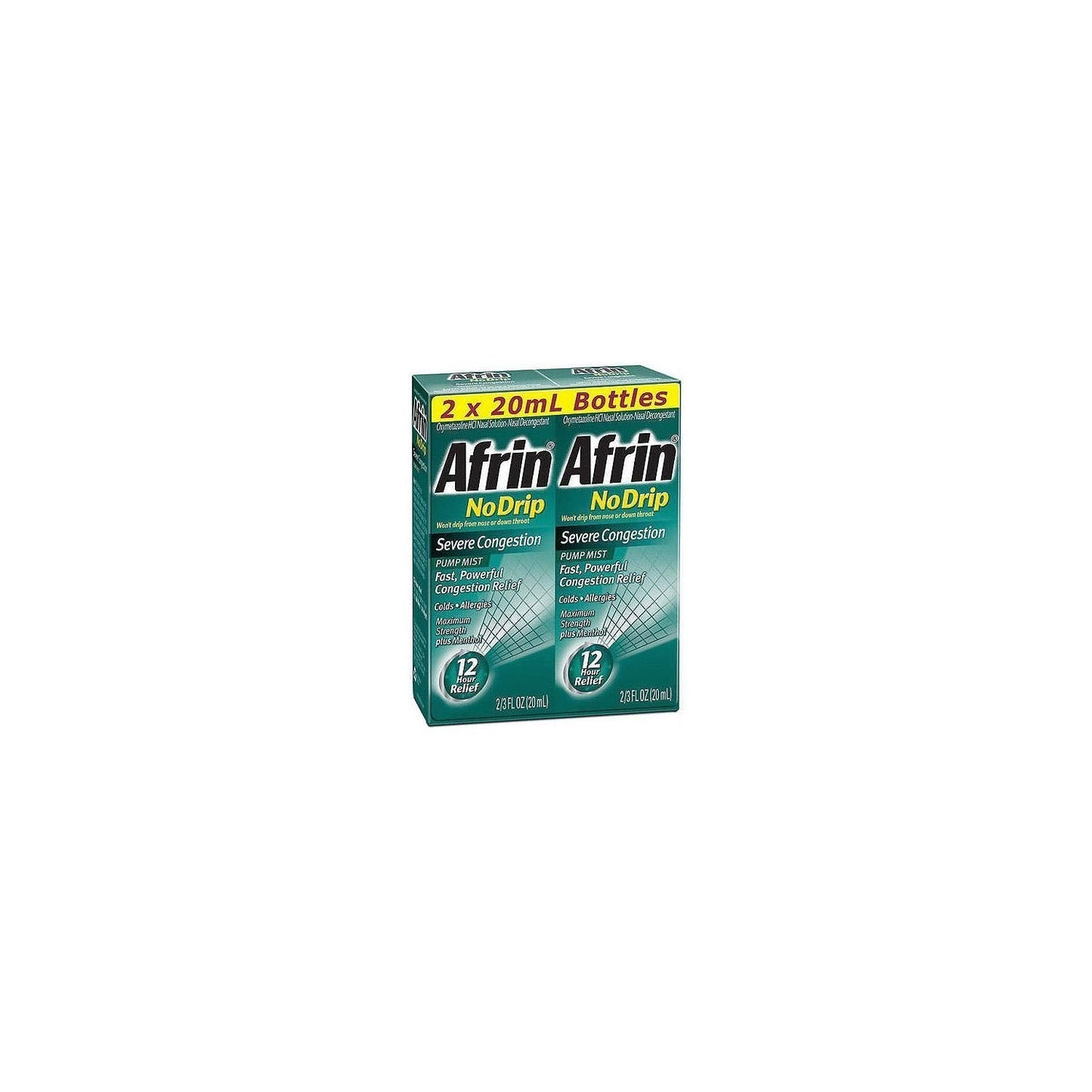 Afrin No Drip Severe Congestion Pump Mist Nasal Spray - 12 Hour Relief, 20 mL (Pack of 2)