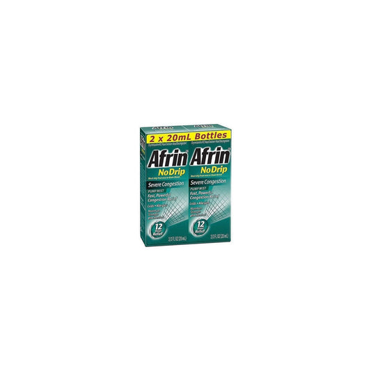 Afrin No Drip Severe Congestion Pump Mist Nasal Spray - 12 Hour Relief, 20 mL (Pack of 2)