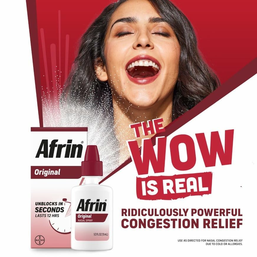 Afrin Original Maximum Strength 12 Hour Nasal Congestion Relief Spray – 3 Bottles (3 x 1 fl oz)