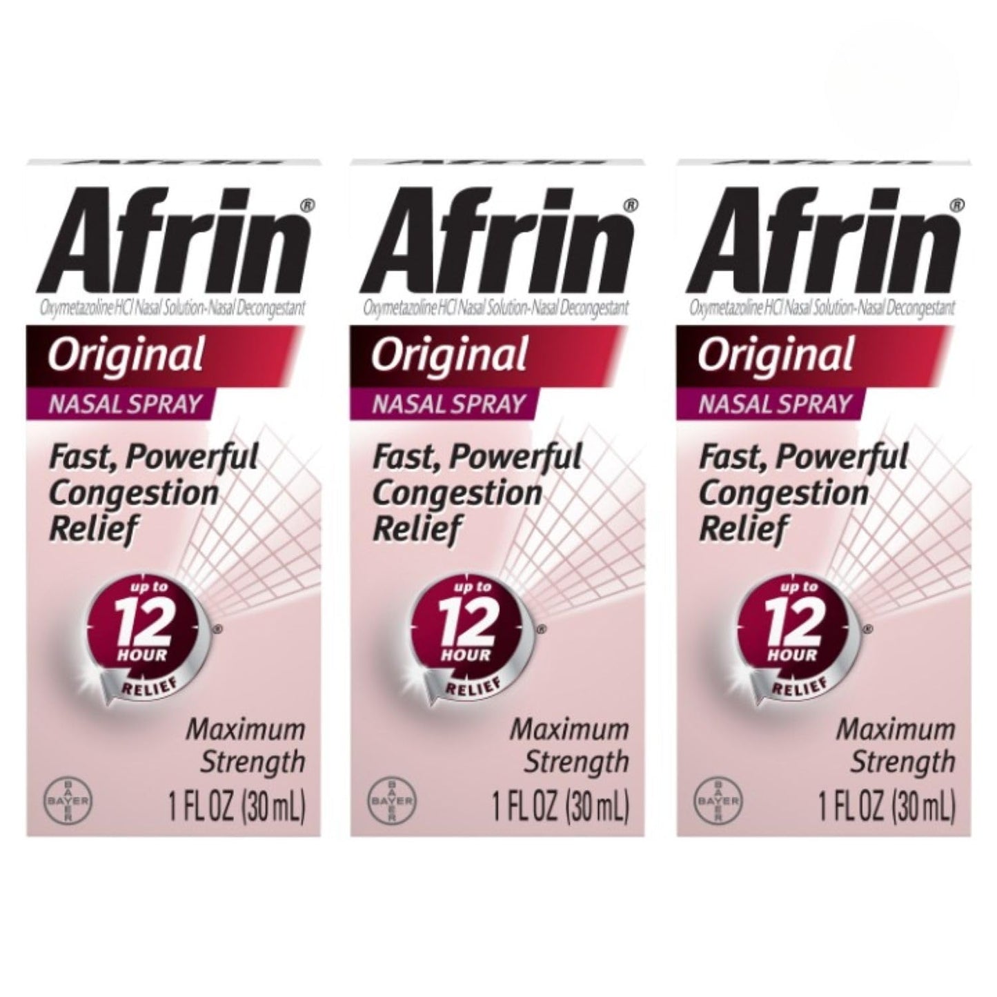 Afrin Original Maximum Strength 12 Hour Nasal Congestion Relief Spray – 3 Bottles (3 x 1 fl oz)
