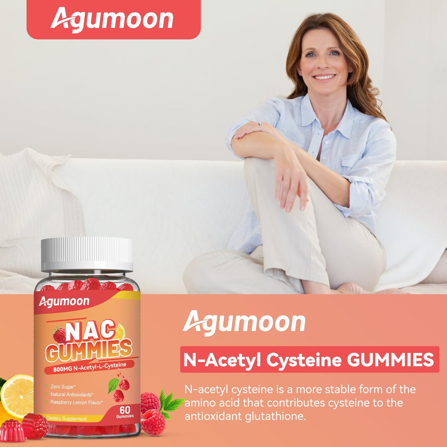 Agumoon NAC Gummies 800mg – Immune Support, Sugar-Free, 120 Vegan Gummies