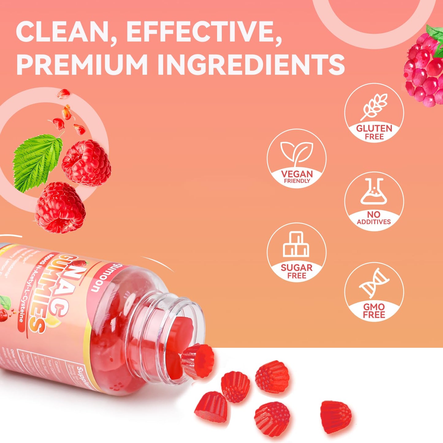 Agumoon NAC Gummies 800mg – Immune Support, Sugar-Free, 120 Vegan Gummies