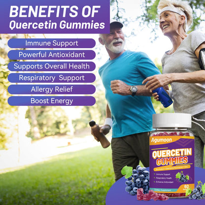 Agumoon Quercetin Gummies – 1000mg Quercetin with Bromelain, Zinc & Elderberry | Vegan Immune & Antioxidant Support (60 Count)