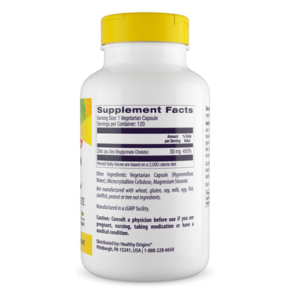 Healthy Origins Zinc Bisglycinate Chelate 50 Mg - Immune Support, 120 Veggie Caps