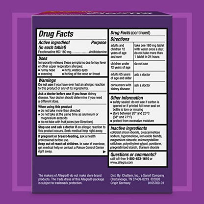 Allegra Adult 24-Hour Allergy Tablets 180 mg — 90 Count (Non-Drowsy)