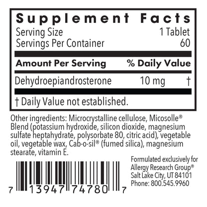 Allergy Research Group DHEA 10mg Micronized – Metabolism Support, Soy-Free, Vegan, Scored Tablets – 60 Count