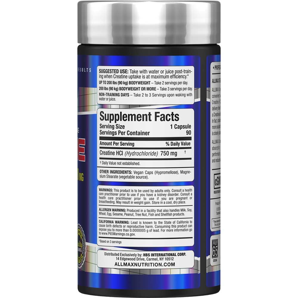 ALLMAX Essentials Creatine HCL 750 mg – 90 Capsules