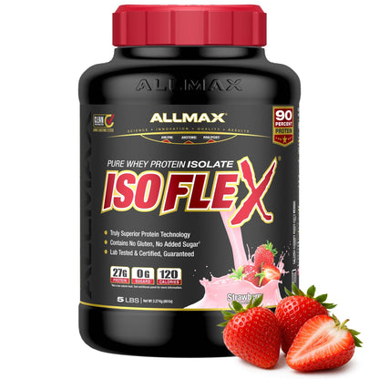 ALLMAX ISOFLEX Pure Whey Isolate – Gluten Free, Low Lactose, Sugar Free | Strawberry 5lb