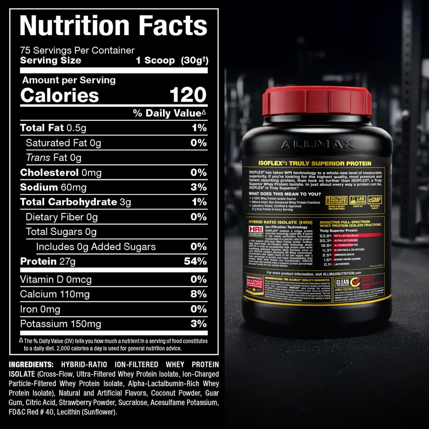 ALLMAX ISOFLEX Pure Whey Isolate – Gluten Free, Low Lactose, Sugar Free | Strawberry 5lb