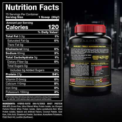 ALLMAX ISOFLEX Pure Whey Isolate – Gluten Free, Low Lactose, Sugar Free | Strawberry 5lb