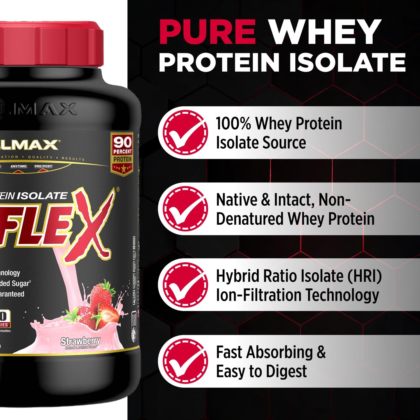 ALLMAX ISOFLEX Pure Whey Isolate – Gluten Free, Low Lactose, Sugar Free | Strawberry 5lb