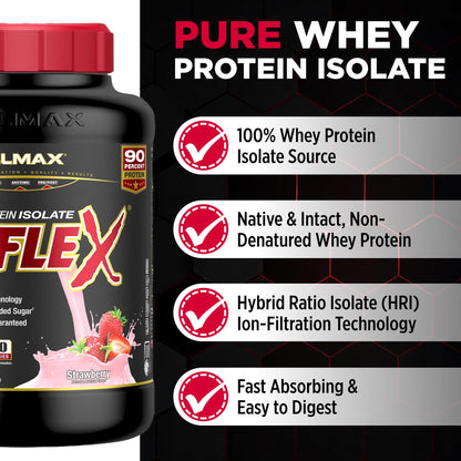ALLMAX ISOFLEX Pure Whey Isolate – Gluten Free, Low Lactose, Sugar Free | Strawberry 5lb