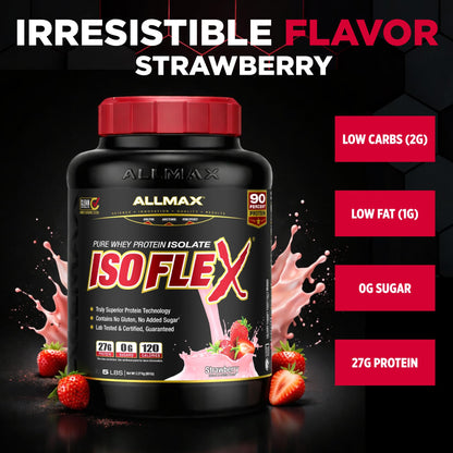 ALLMAX ISOFLEX Pure Whey Isolate – Gluten Free, Low Lactose, Sugar Free | Strawberry 5lb