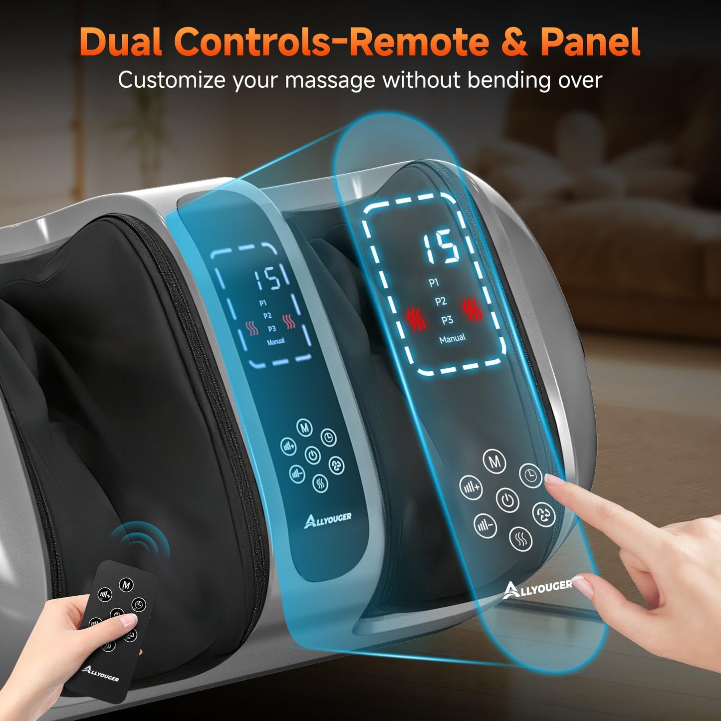 ALLYOUGER 2026 Upgraded Foot Massager with Heat – Shiatsu Kneading, 5 Intensities, 4 Modes