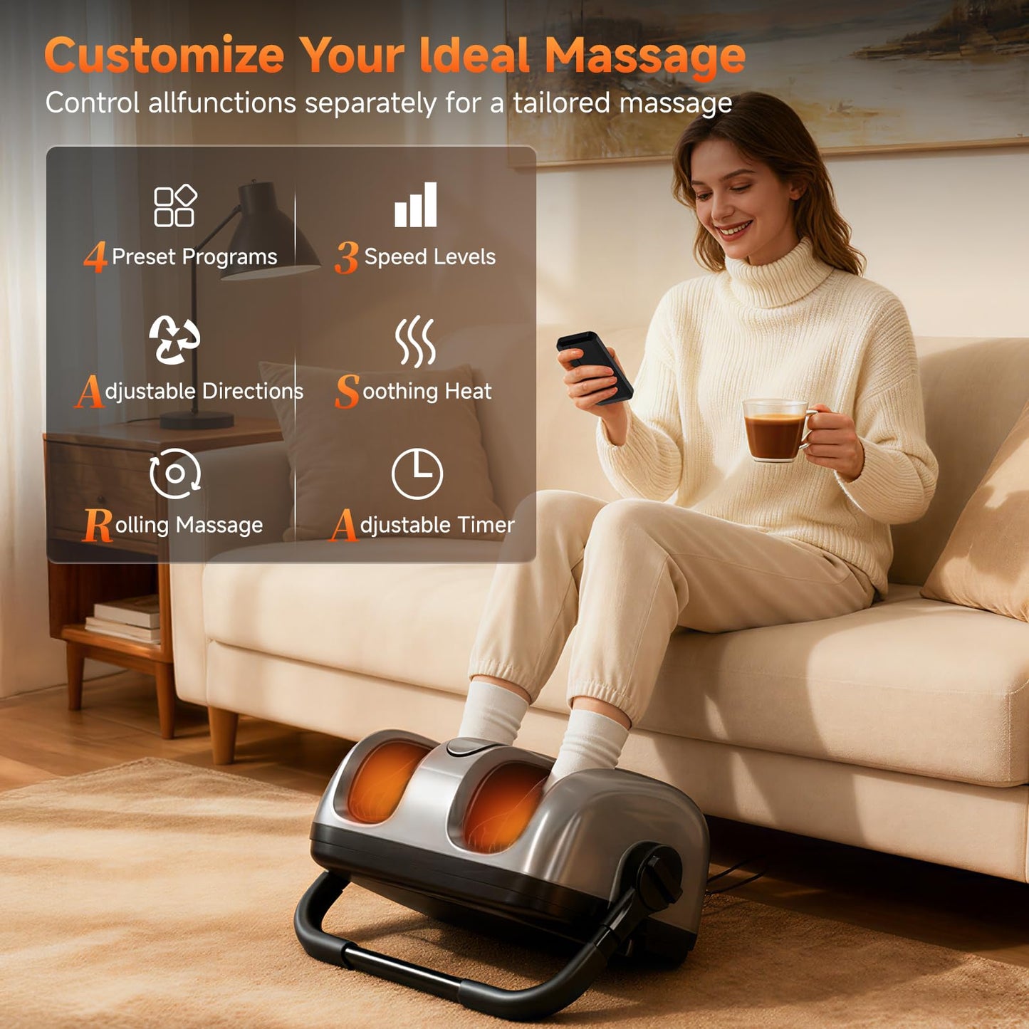 ALLYOUGER 2026 Upgraded Foot Massager with Heat – Shiatsu Kneading, 5 Intensities, 4 Modes