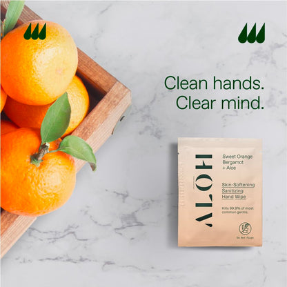 ALŌH Skin Softening Sanitizing Hand Wipes – Sweet Orange Bergamot, 500 Count Box
