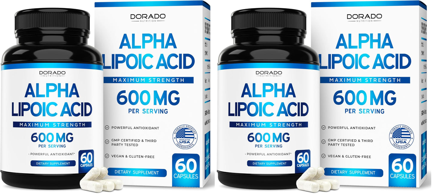 Alpha Lipoic Acid 600mg - 60 Capsules (Pack of 2) | USA Made, Non-GMO, Gluten Free