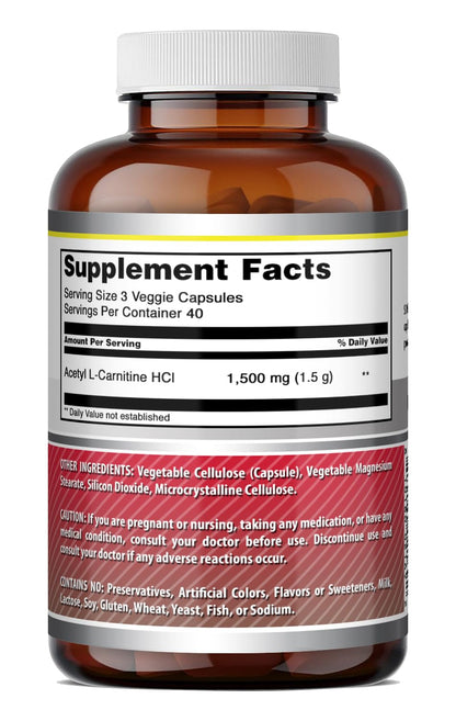 Amazing Formulas Acetyl L-Carnitine 1500 mg per Serving – Vegetarian, Non-GMO, Gluten-Free | Made in USA