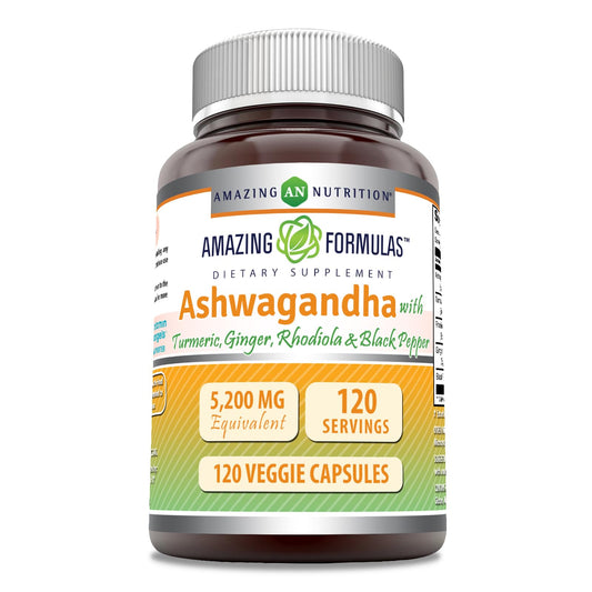 Amazing Formulas Ashwagandha – 5200 mg/Serving | 120 Veggie Caps | USA Made