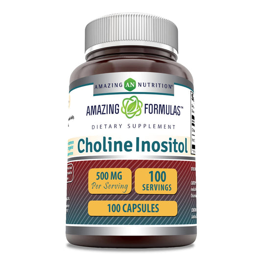 Amazing Formulas Choline & Inositol 500 mg Supplement – Capsules, Non-GMO, Gluten-Free, Made in USA | 1 Pack | 100 Count