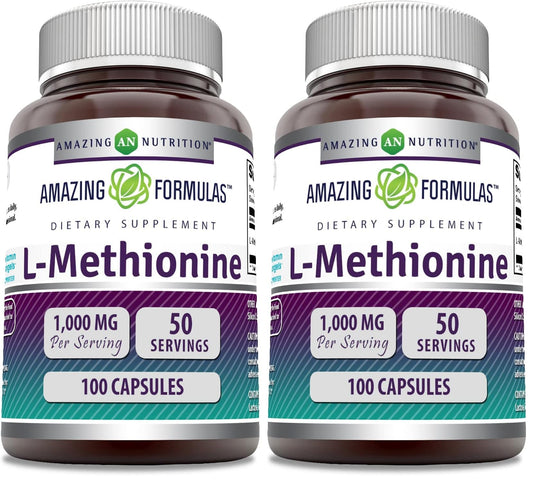 Amazing Formulas L-Methionine 1000 mg - 100 Capsules (Pack of 2) | Non-GMO, Gluten-Free, Made in USA