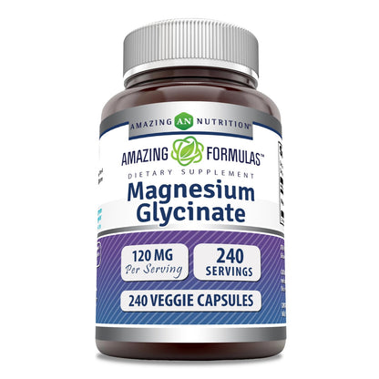 Amazing Formulas Magnesium Glycinate 120 mg – Veggie Capsules | Non-GMO | Gluten Free (240 Count)