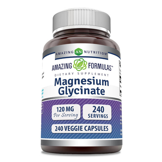 Amazing Formulas Magnesium Glycinate 120 mg – Veggie Capsules | Non-GMO | Gluten Free (240 Count)