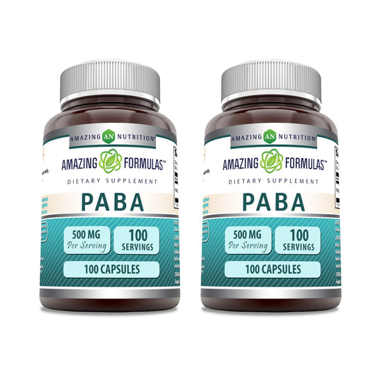 Amazing Formulas PABA Supplement - 500 mg per Serving, 100 Capsules, Non-GMO, Gluten Free, Made in USA (2 Pack)