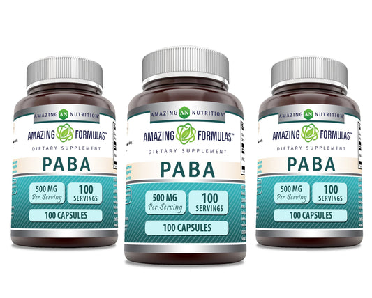 Amazing Formulas PABA Supplement - 500 Mg Per Serving | 100 Capsules | Non-GMO | Gluten Free | Made in USA (3 Pack)