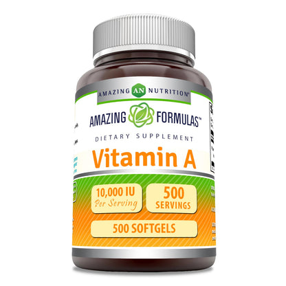 Amazing Formulas Vitamin A 10000 IU Softgels – Retinyl Palmitate, Non-GMO, Gluten Free, Made in USA – 500 Count