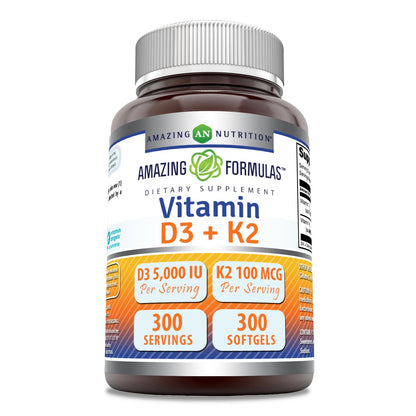 Amazing Formulas Vitamin D3 5000 IU + K2 100 mcg Softgels | D3/K2 Complex