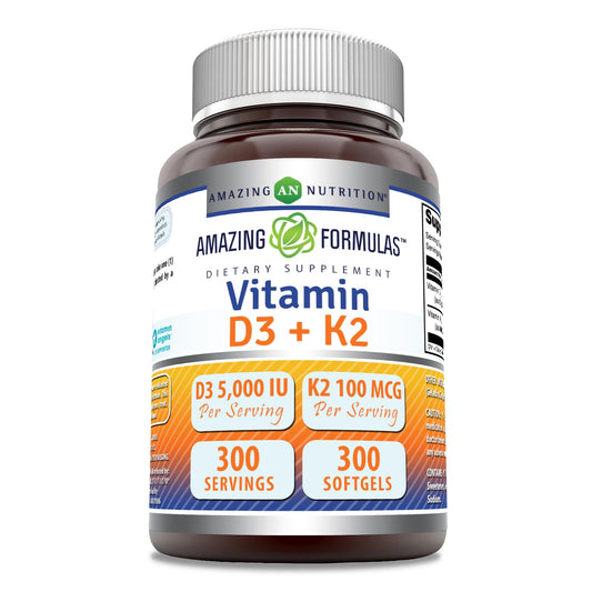 Amazing Formulas Vitamin D3 5000 IU + K2 100 mcg Softgels | D3/K2 Complex