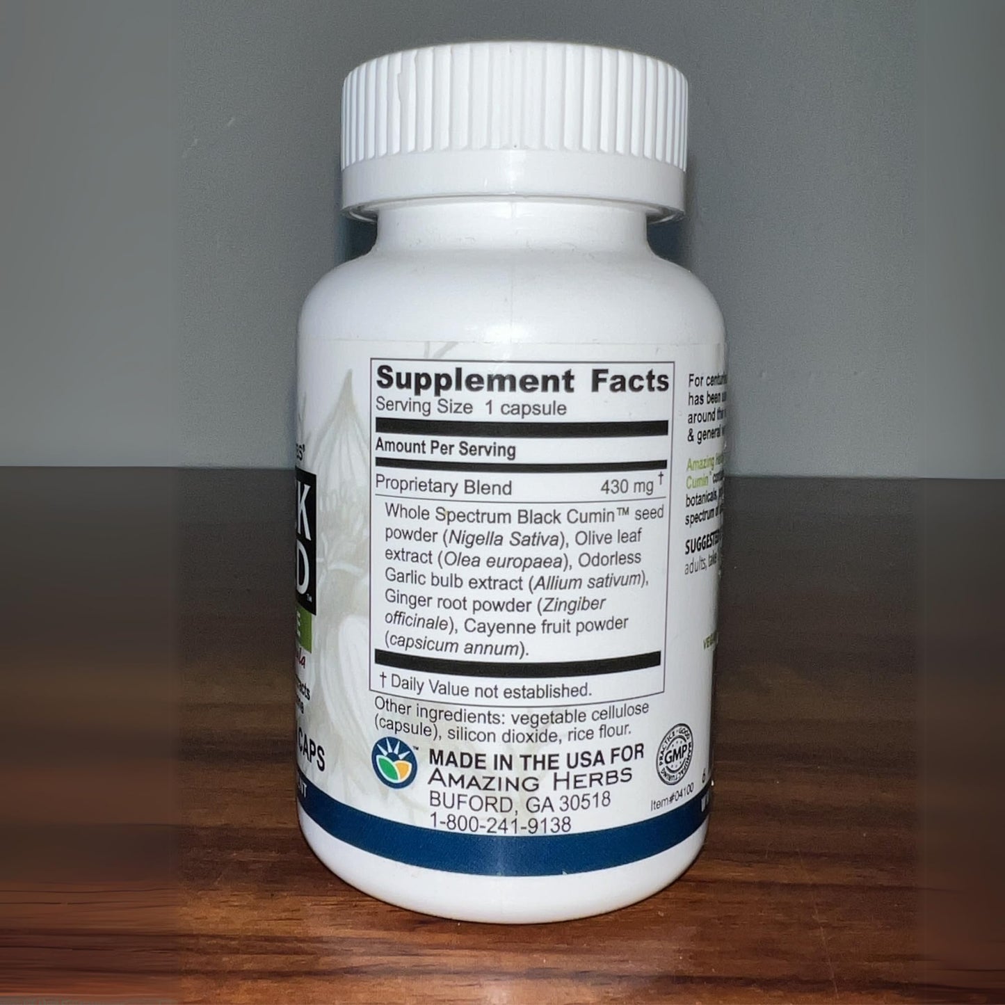 Amazing Herbs Whole Spectrum Black Seed Ultimate – Vegetarian Capsules (Olive Leaf, Garlic, Ginger, Cayenne) – Gluten Free & Vegan – 100 Count
